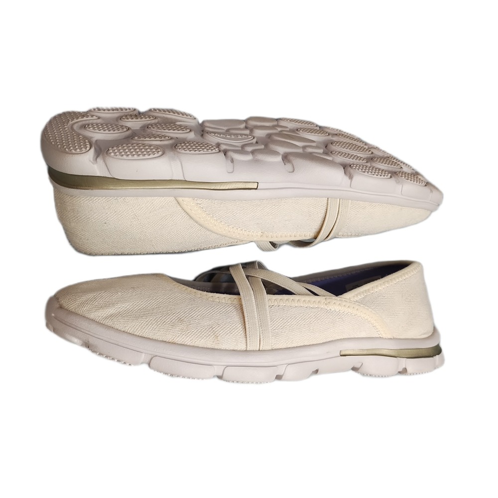 Lands' End Walking Mary Jane Shoes Womens US 8B Beige Comfort Criss-Cross Strap